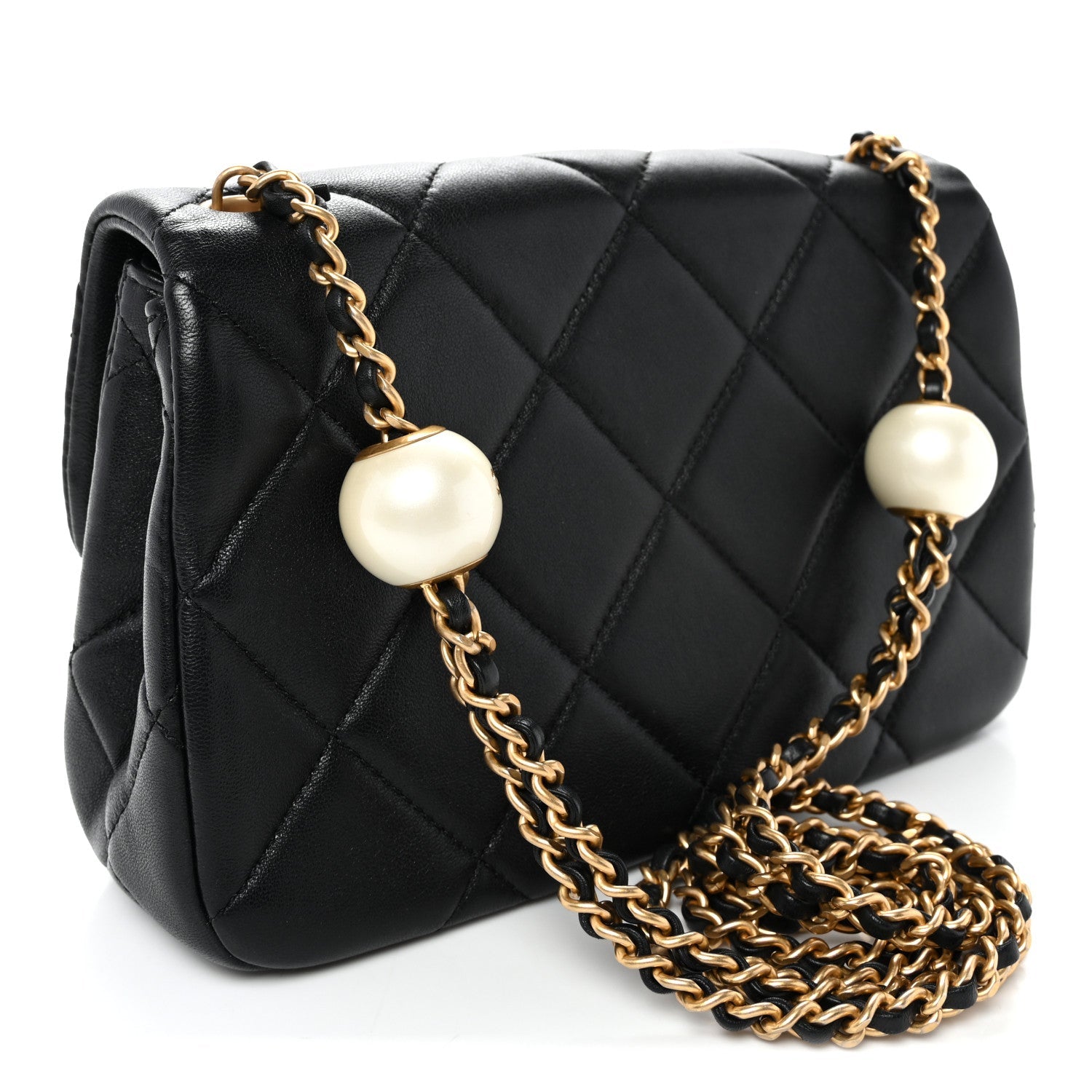 Lambskin Quilted Pearl Small Flap Black