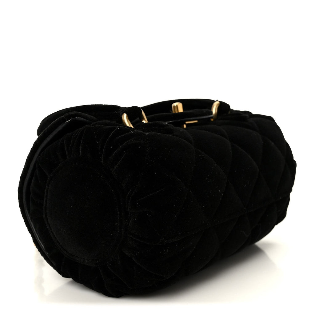 Velvet Quilted Mini Top Handle Flap Black