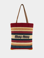 Bordeaux and Natural Raffia-Effect Woven Tote Bag