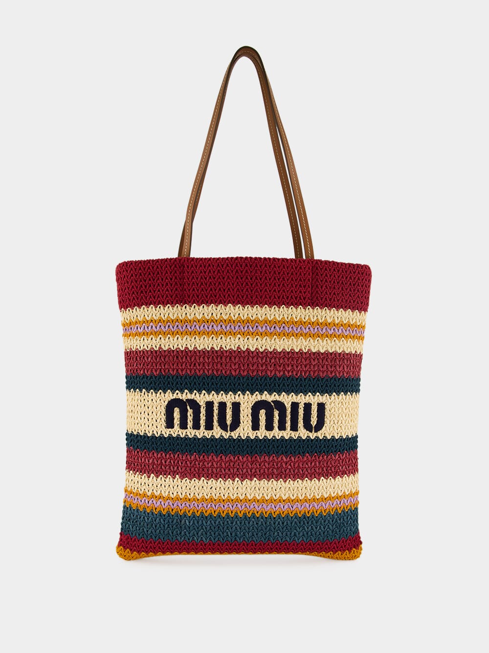 Bordeaux and Natural Raffia-Effect Woven Tote Bag