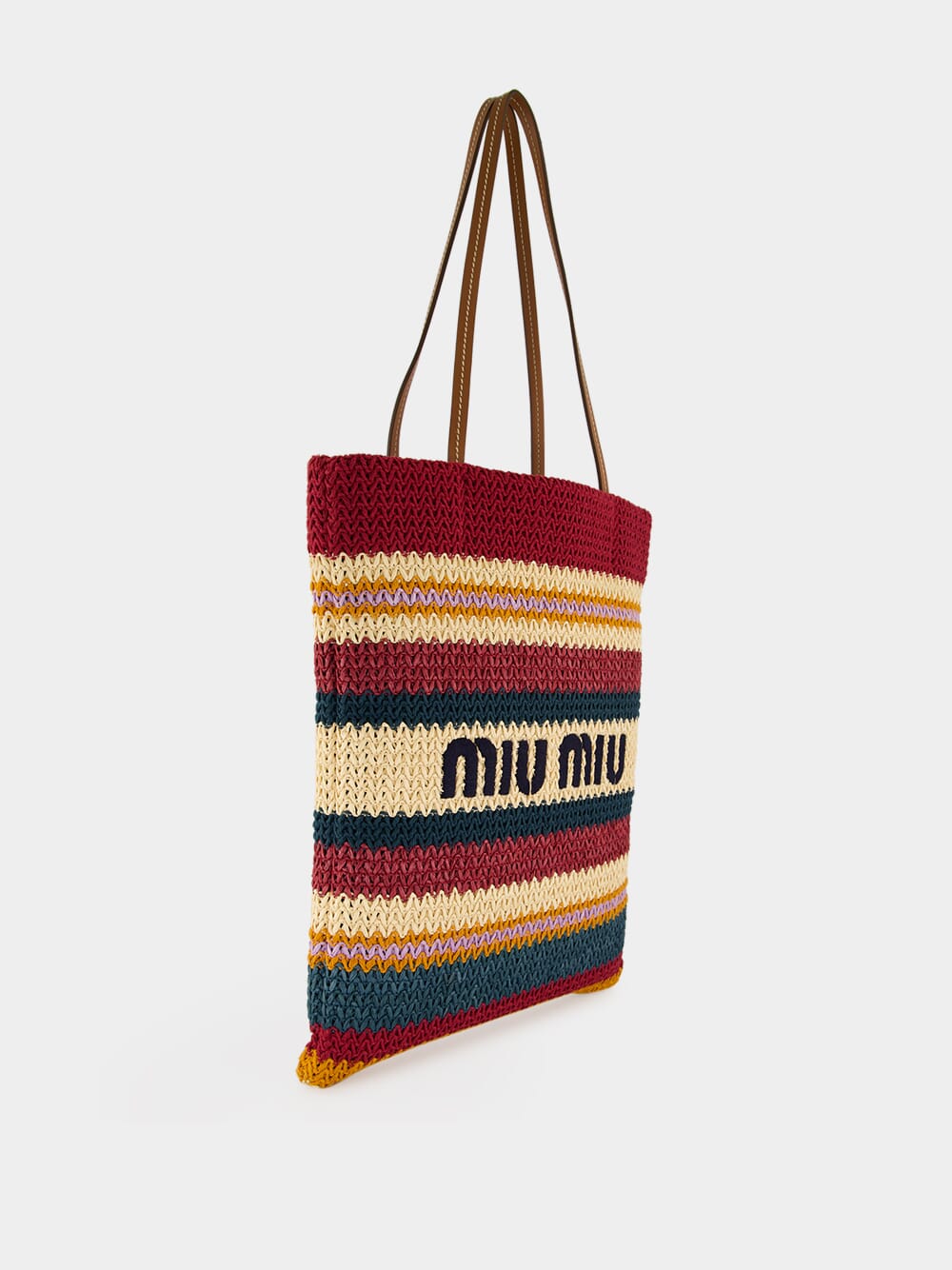 Bordeaux and Natural Raffia-Effect Woven Tote Bag
