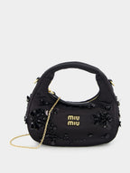 Black Wander Embroidered Satin Duchesse Mini Bag