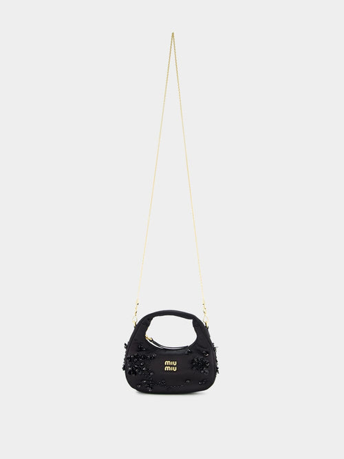 Black Wander Embroidered Satin Duchesse Mini Bag