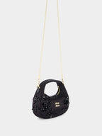 Black Wander Embroidered Satin Duchesse Mini Bag