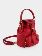Red Calf Leather Bucket Backpack