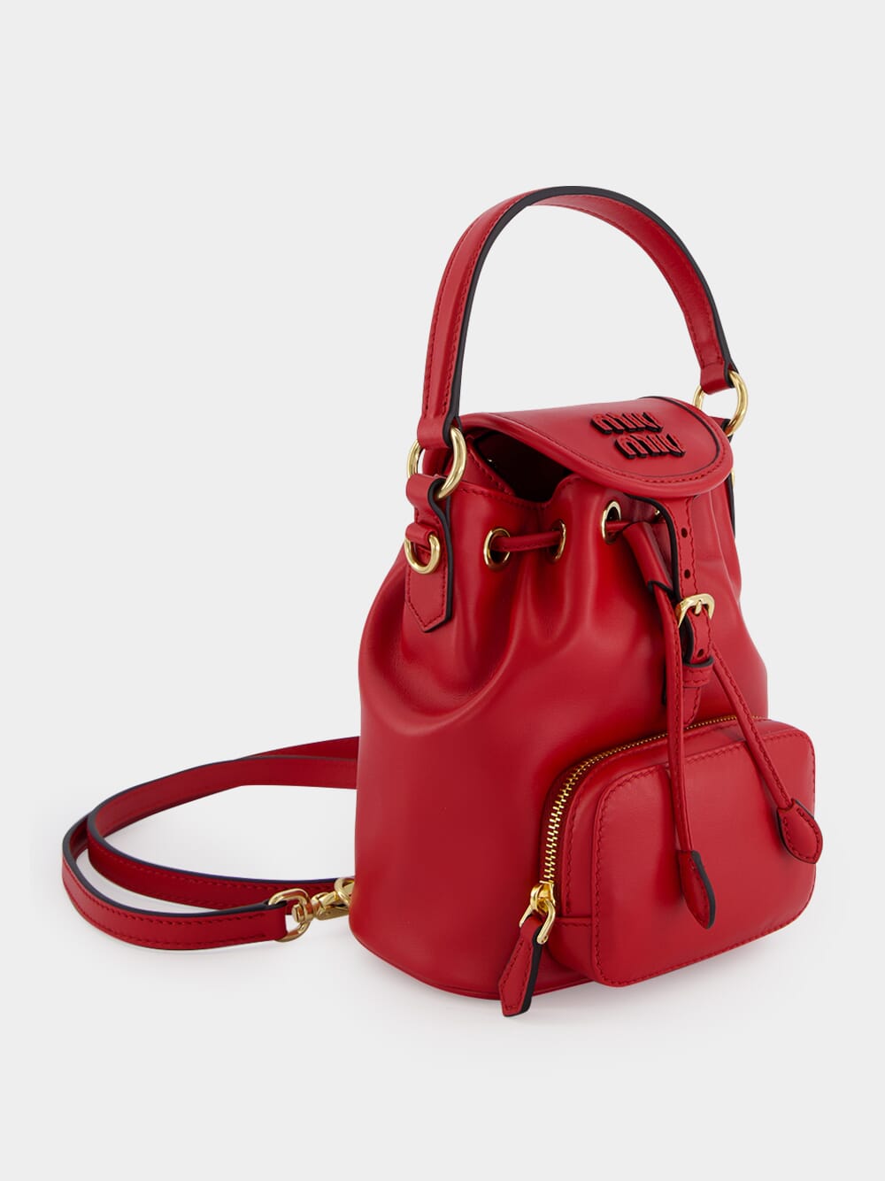 Red Calf Leather Bucket Backpack