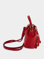Red Calf Leather Bucket Backpack