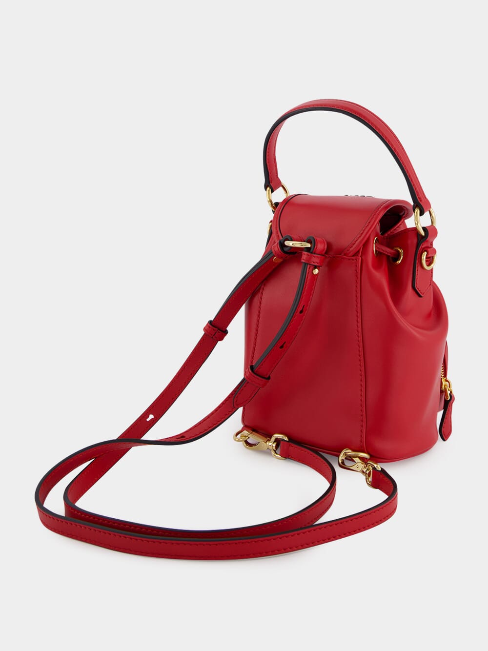 Red Calf Leather Bucket Backpack