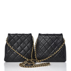 Chanel Lambskin Quilted Side Packs Black Small Double Bag with Pearls Chain with CC Logo