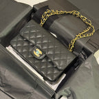 CHANEL CF SMALL BLACK CAVIAR LEATHER WITH GOLD HARDWARE – MICROCHIP MODEL