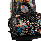 Johnny Was Dreamer Overnight Tote Bag Weekender Handbag Floral Purse Black NEW