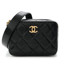Caviar Quilted Twist Your Buttons Clutch With Chain Black