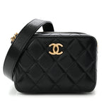 Caviar Quilted Twist Your Buttons Clutch With Chain Black