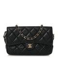 Caviar Quilted Flap Phone Holder With Chain Black