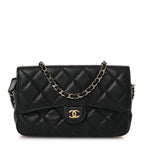 Caviar Quilted Flap Phone Holder With Chain Black