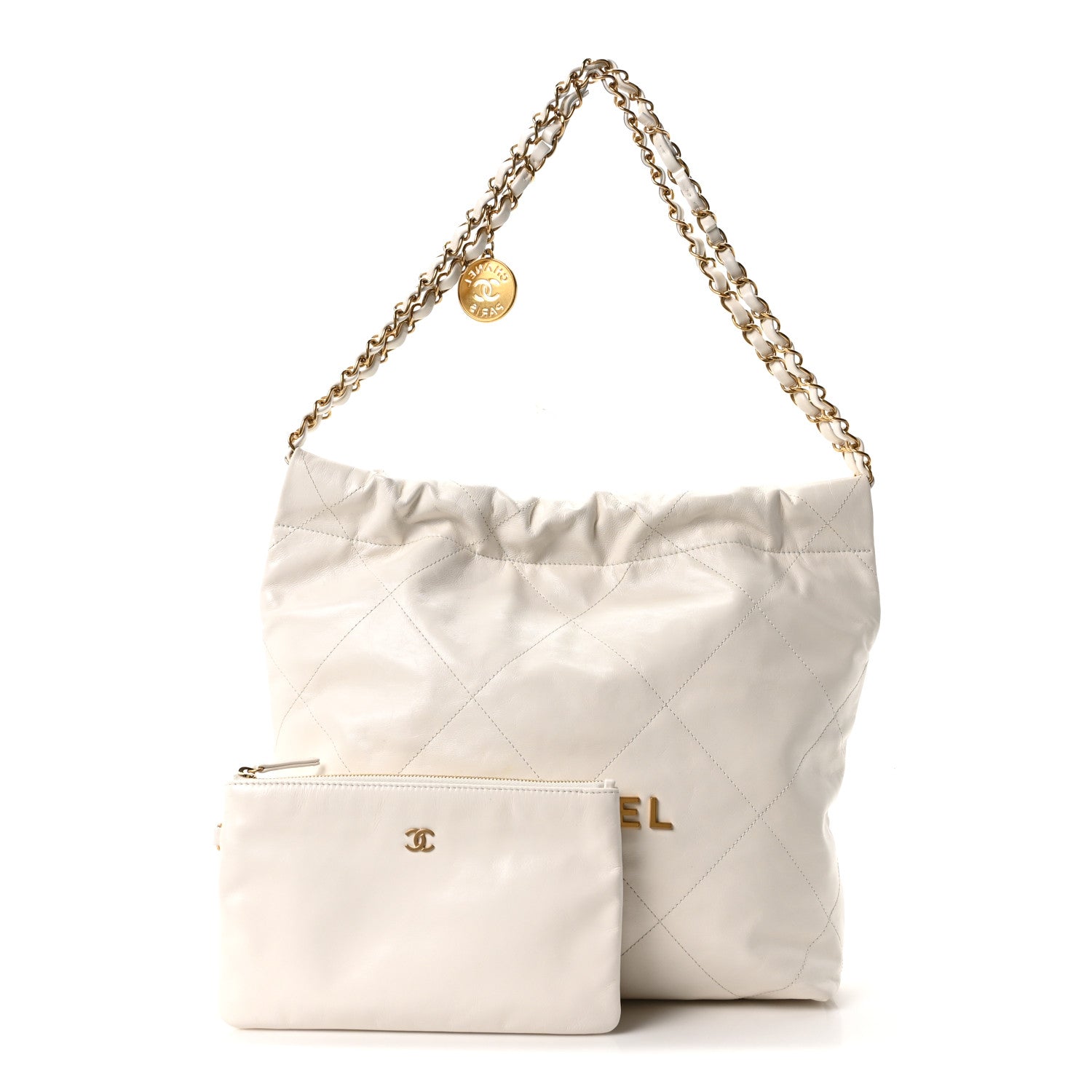 Shiny Calfskin Quilted Small Chanel 22 White