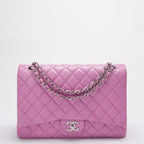 Chanel Timeless Classic Flap Bag Maxi Lilac Purple with Silver Hardware