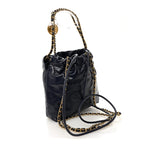 Shiny Calfskin Quilted Mini Chanel 22 Navy Blue