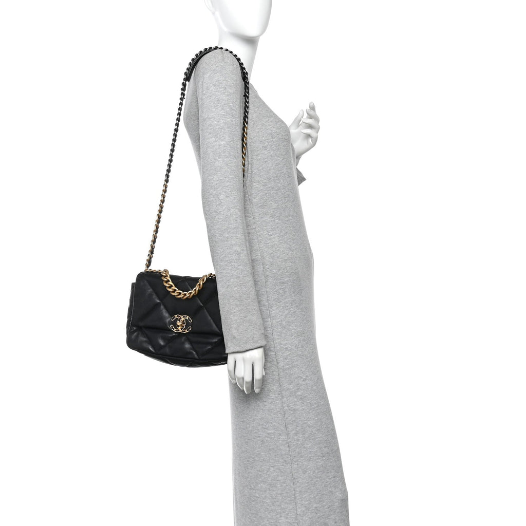 Goatskin Quilted Medium Chanel 19 Flap Black