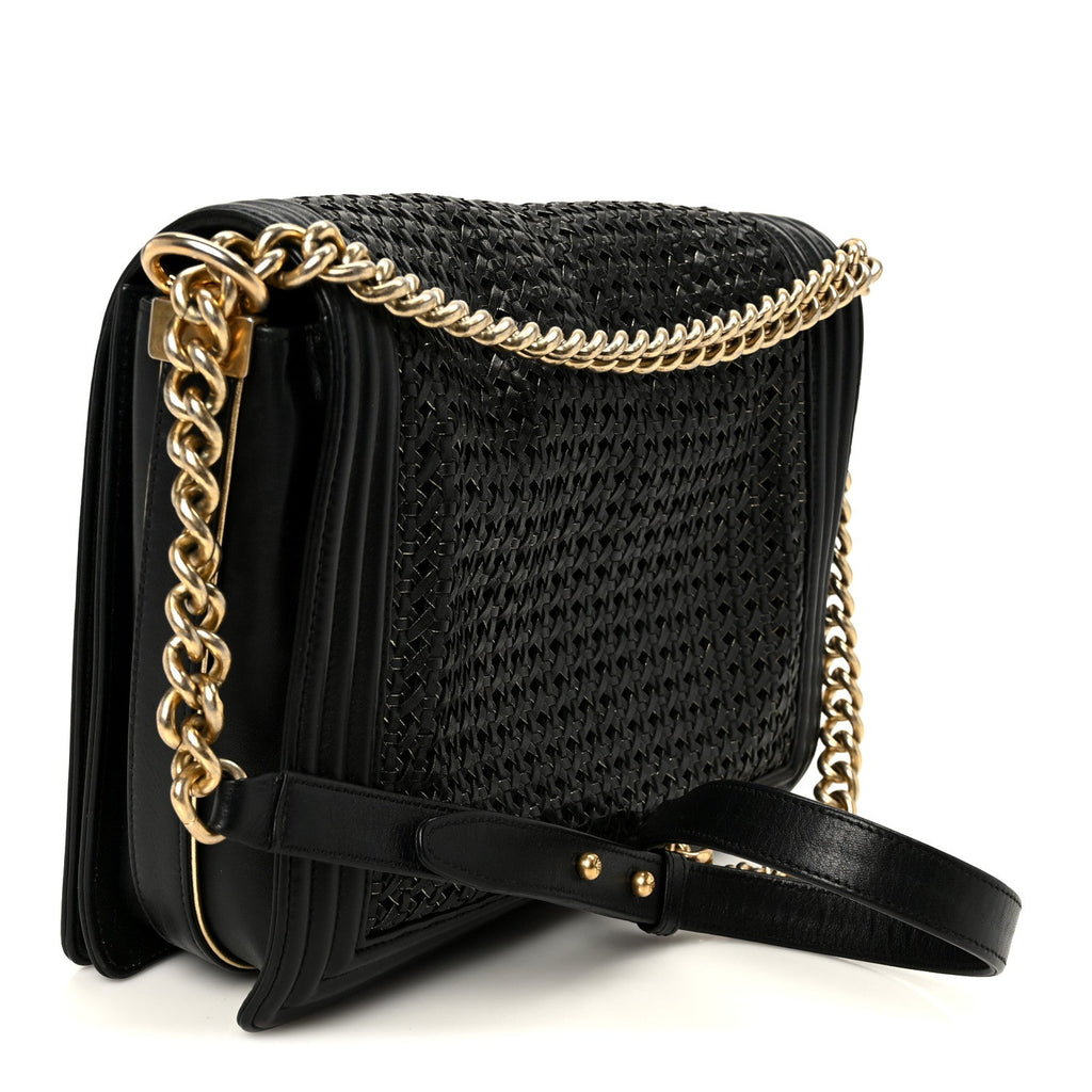 Braided Sheepskin Large Boy Reverso Flap Black