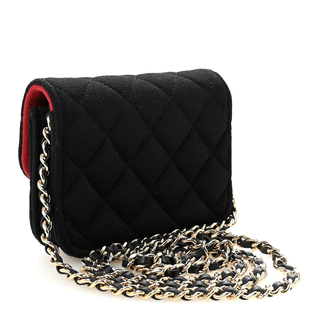 Jersey Quilted Mini VIP Clutch With Chain Black