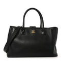 Calfskin Cerf Executive Shopper Tote Black