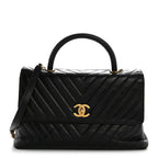 Calfskin Lizard Chevron Quilted Medium Coco Handle Flap Black