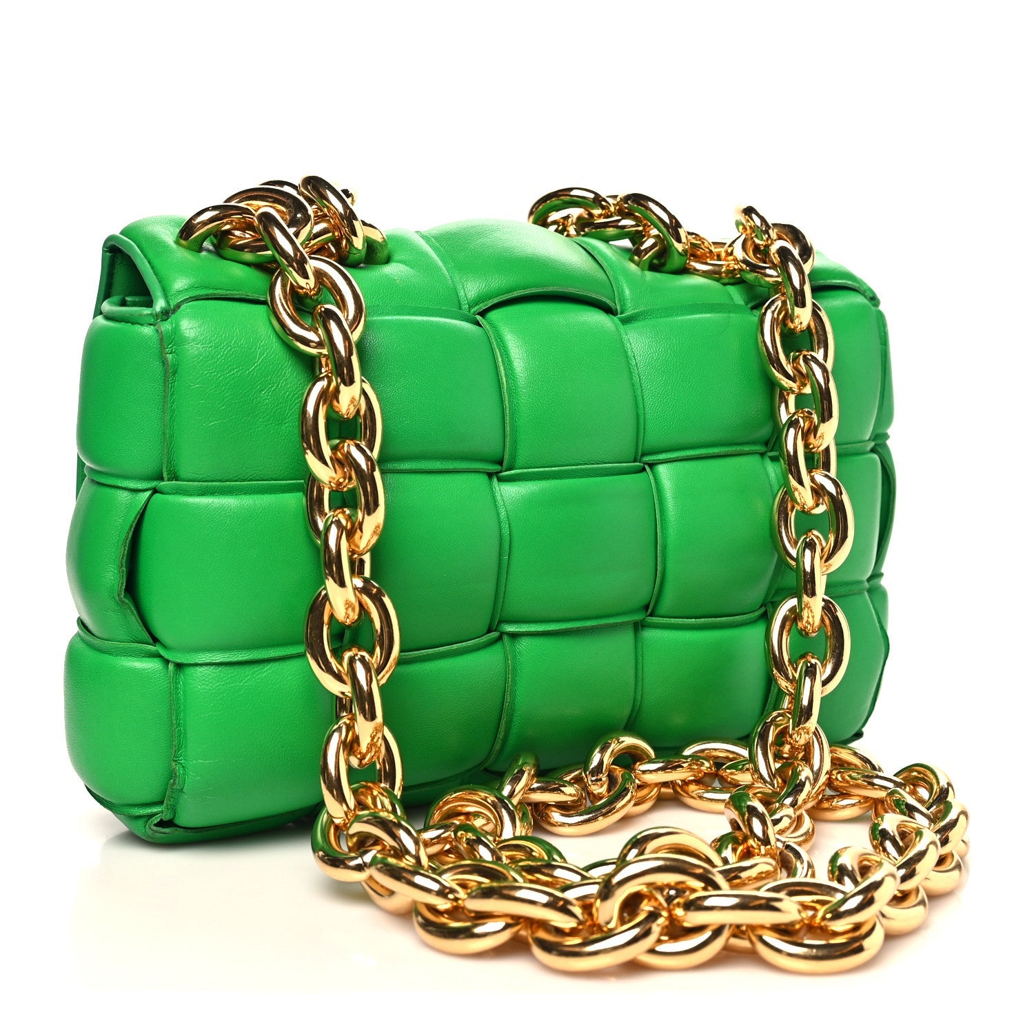 Lambskin Maxi Intreccio Padded Chain Cassette Crossbody Bag Racing Green