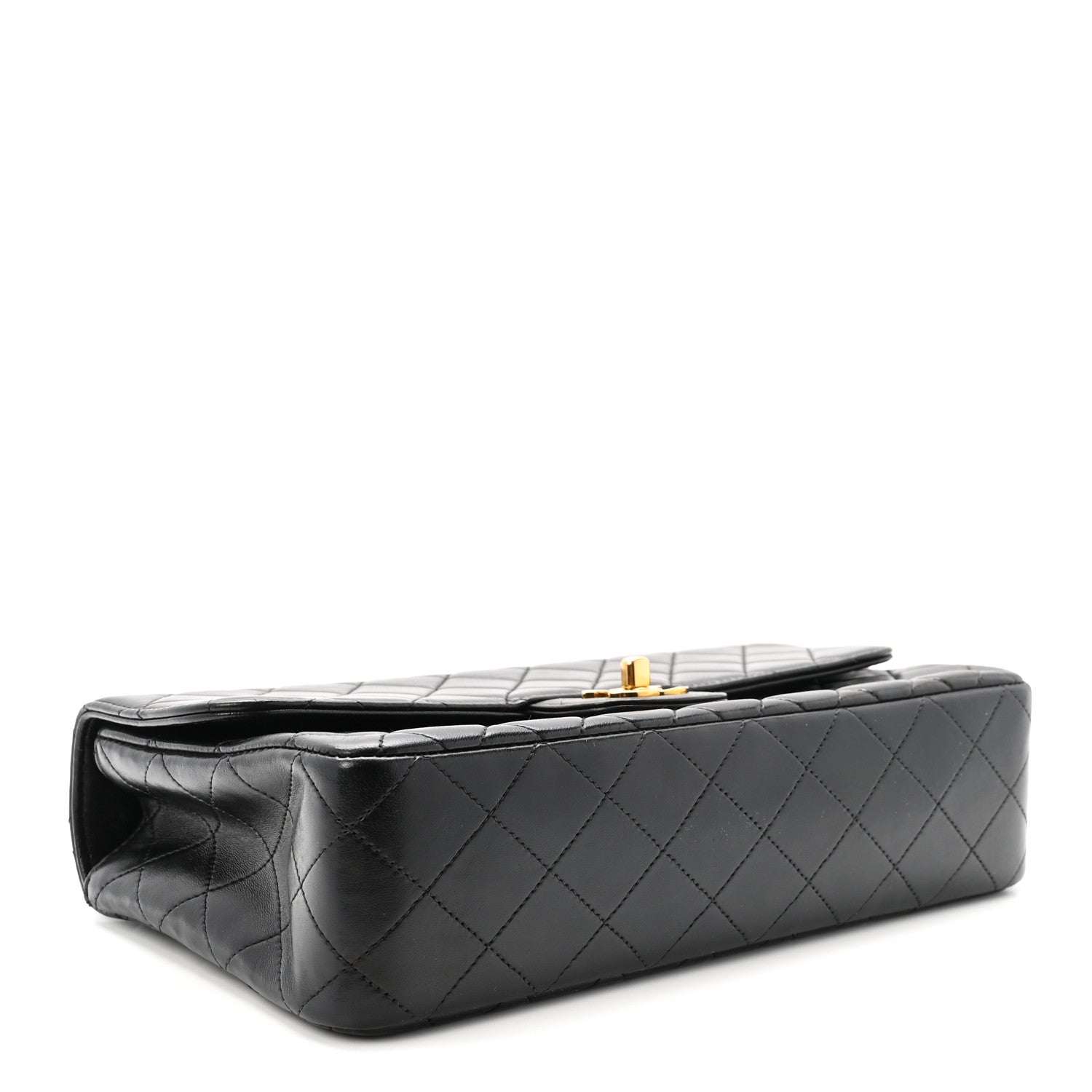 Lambskin Quilted Medium Rectangular Kelly Flap Bag Black