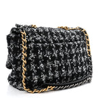 Tweed Quilted Maxi Chanel 19 Flap Black Silver Ecru