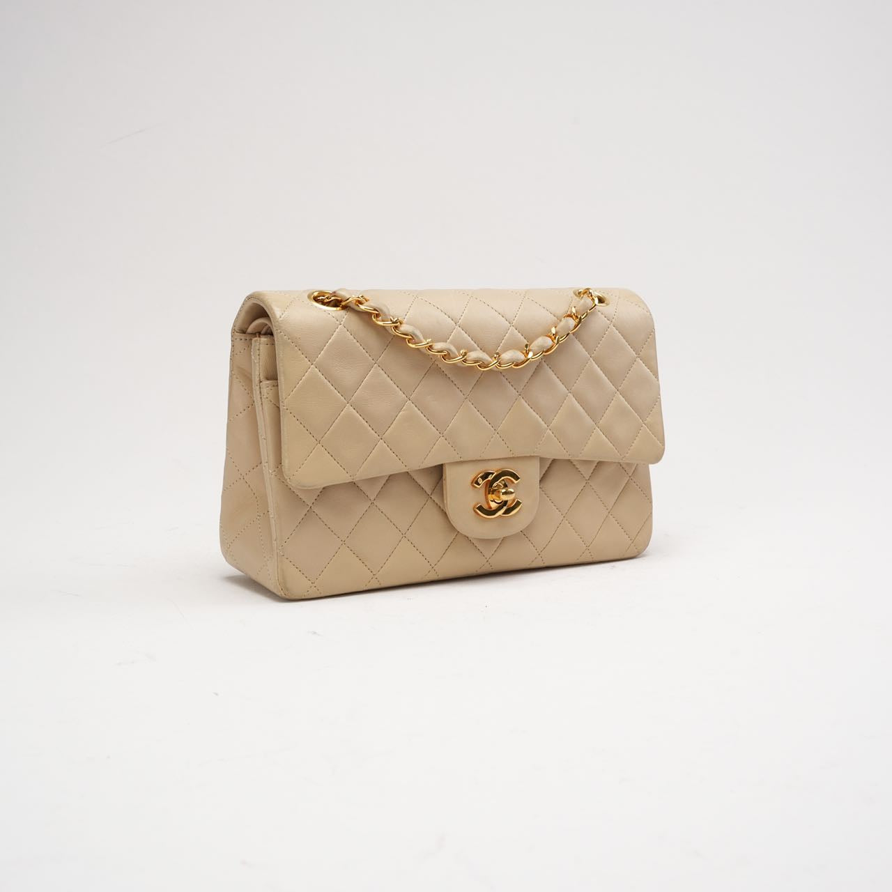 Chanel Vintage Beige Small Classic Double Flap Bag 1994