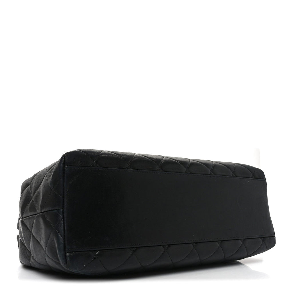 Lambskin Quilted Small Shopping Tote Black