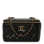 Grained Lambskin Quilted Small Vanity Case With Chain Black