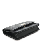 Caviar Quilted Crystal Heart CC Wallet On Chain WOC Black