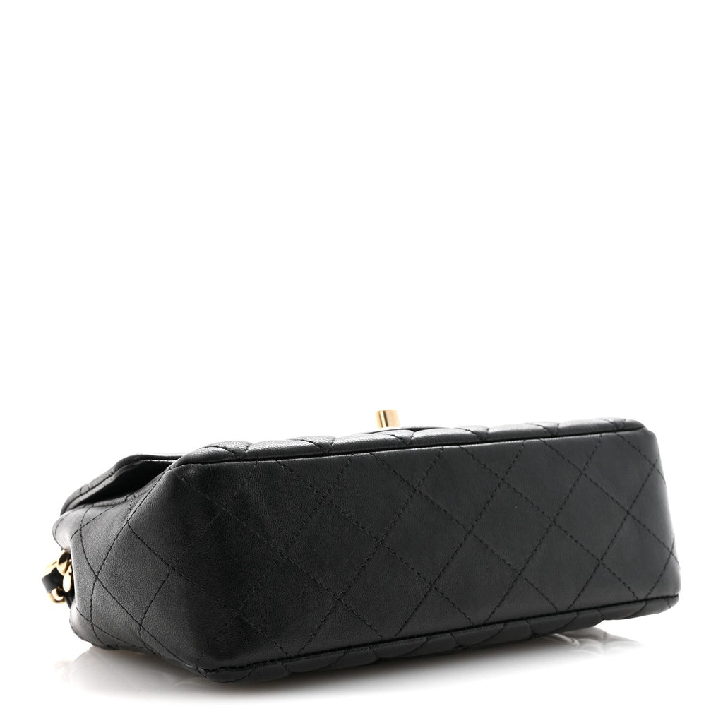 Lambskin Quilted Mini Coco Charms Rectangular Flap Black