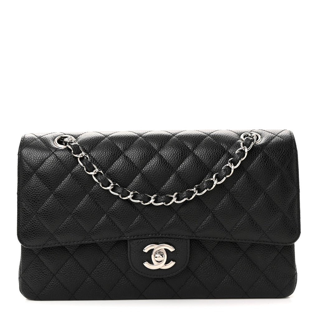 Caviar Quilted Medium Double Flap Black