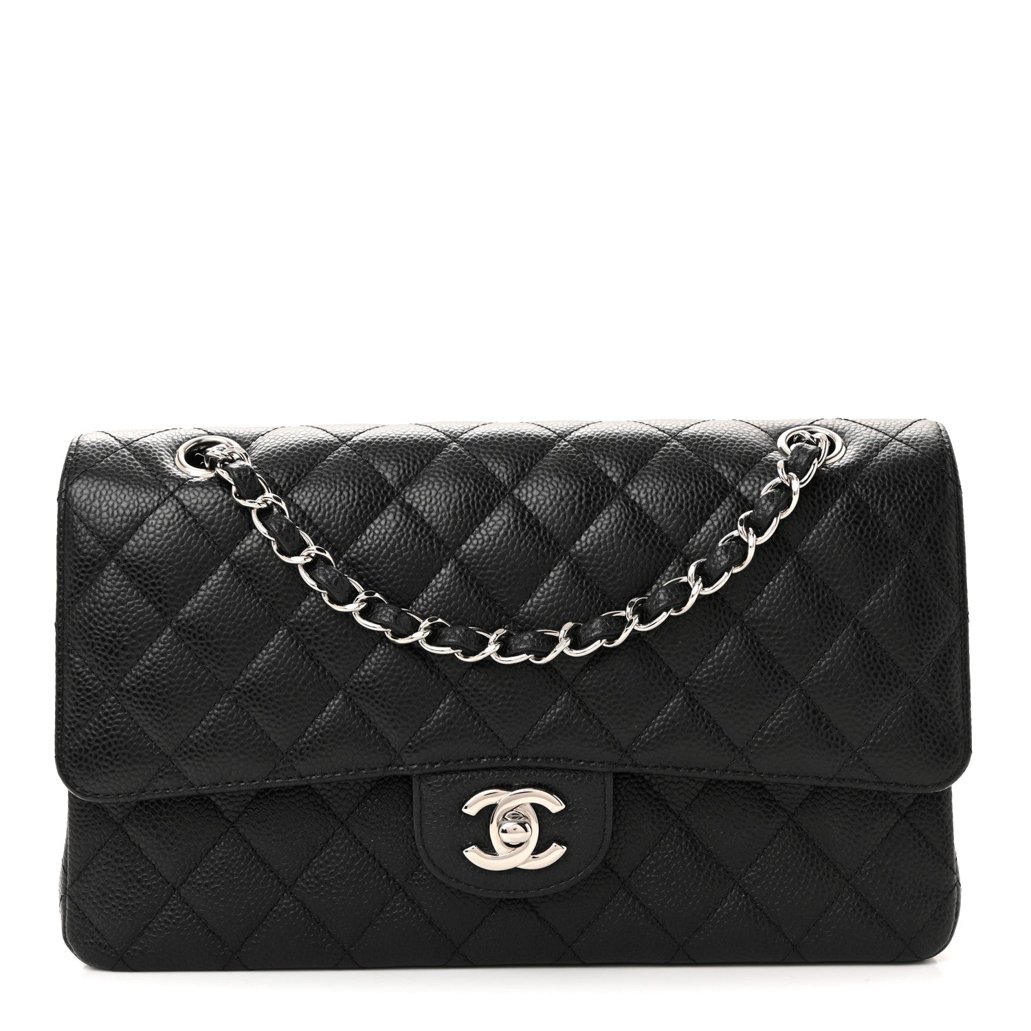 Caviar Quilted Medium Double Flap Black