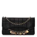 Lambskin Quilted Crystal Chocolate Bar Charm Flap Black
