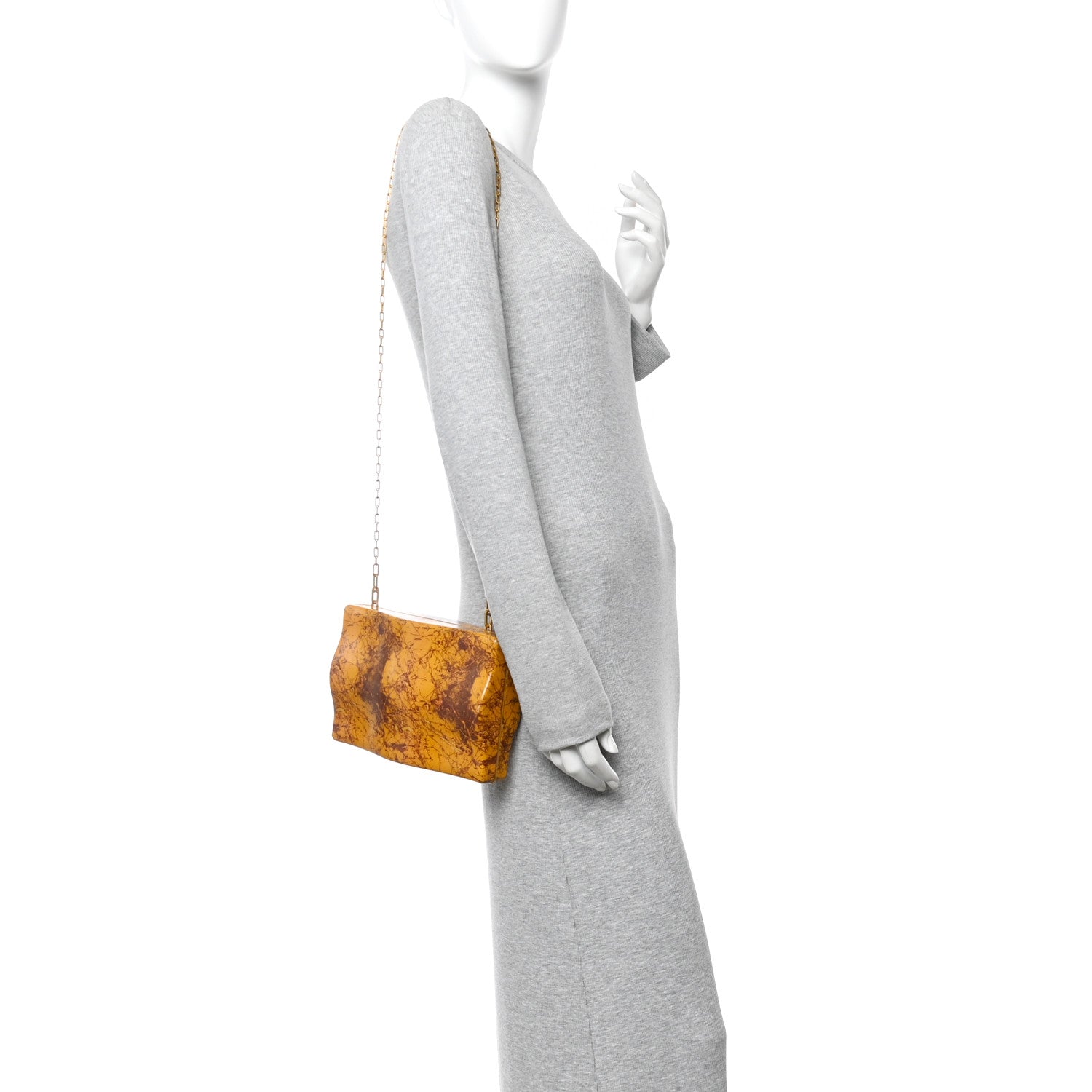 Spazzolato Calfskin Chain Clutch Gold Marble
