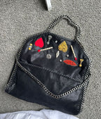 Stella Mccartney Falabella Heart Suede Embellished Tote Handbag Black Bag NEW