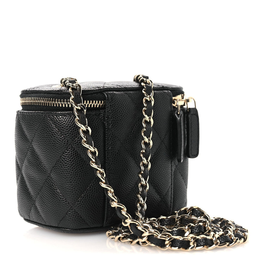 Caviar Quilted Tiny CC Mini Vanity Case With Chain Black