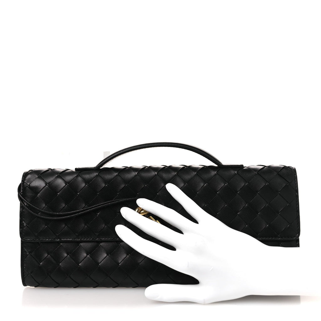 Nappa Intrecciato Long Andiamo Top Handle Clutch Black