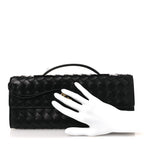 Nappa Intrecciato Long Andiamo Top Handle Clutch Black