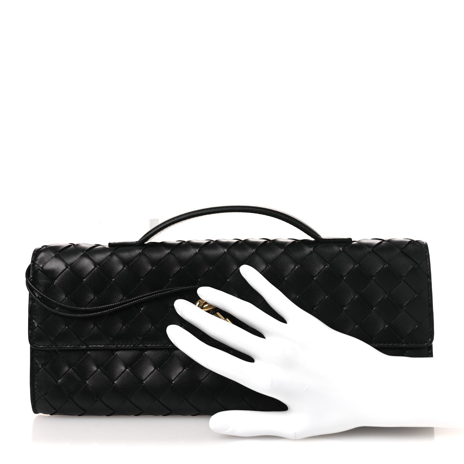Nappa Intrecciato Long Andiamo Top Handle Clutch Black