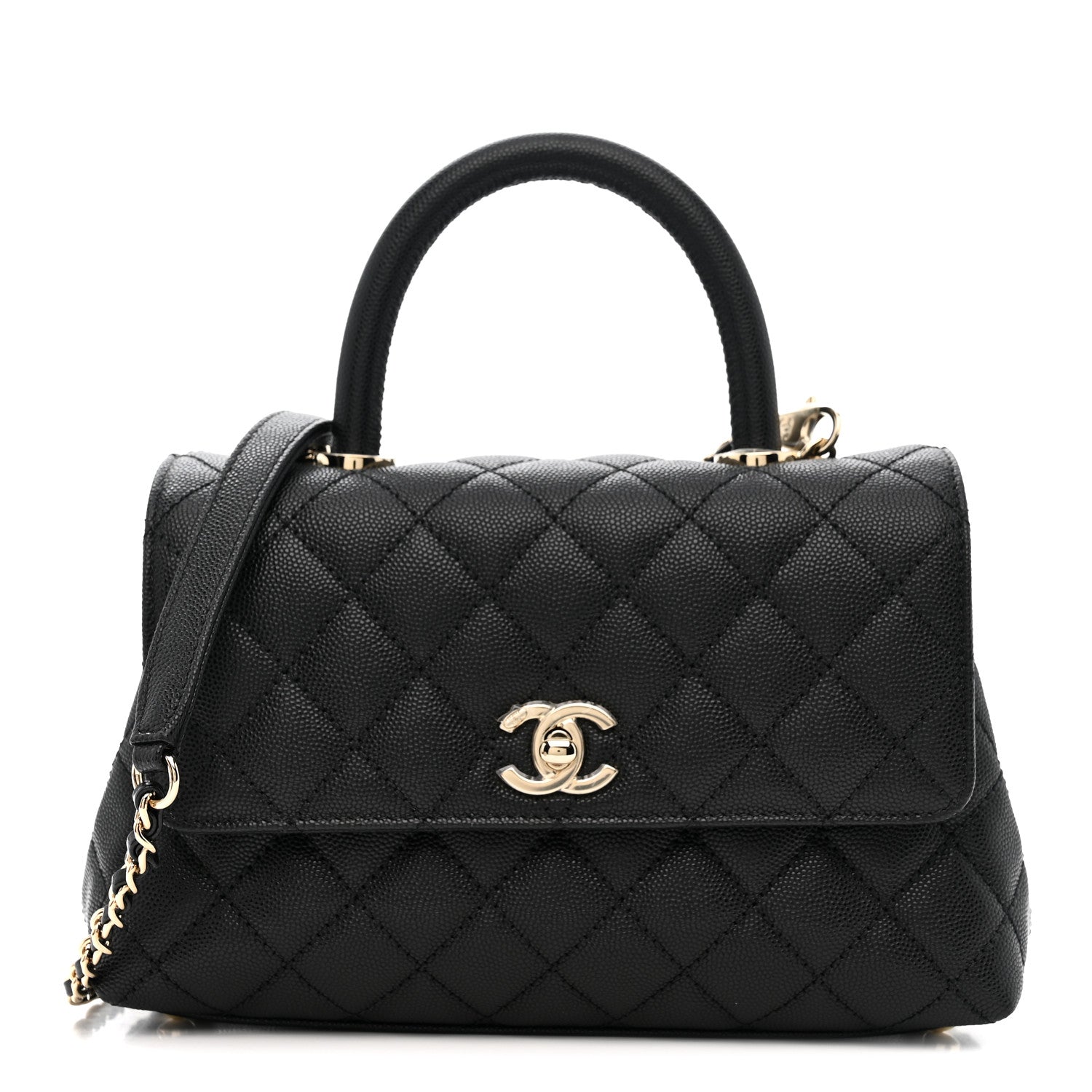 Caviar Quilted Mini Coco Handle Flap Black