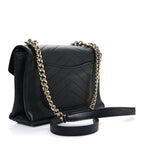 Lambskin Chevron Stitched Medium Envelope Flap Black
