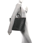 Calfskin Stitched Large Shopping Tote Black
