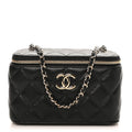 Lambskin Quilted Small CC Vanity Case Black