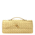 Metallic Satin Lambskin Intrecciato Long Andiamo Top Handle Clutch Gold