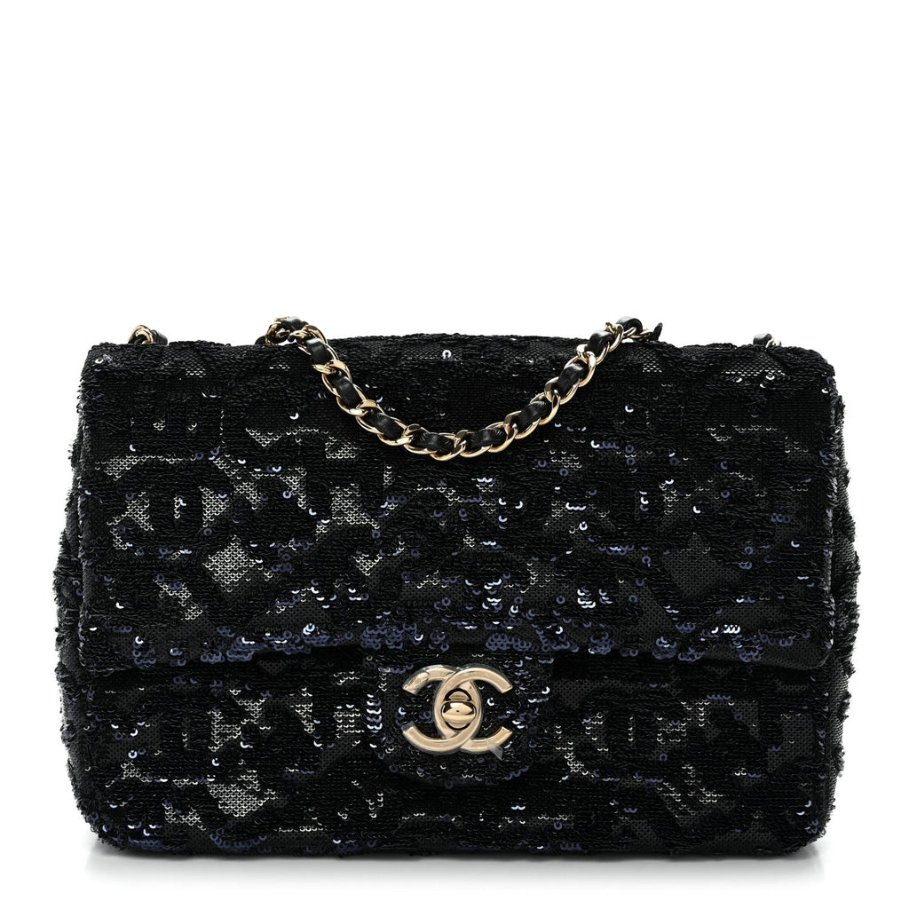 Sequin Quilted Small Single Flap Black
